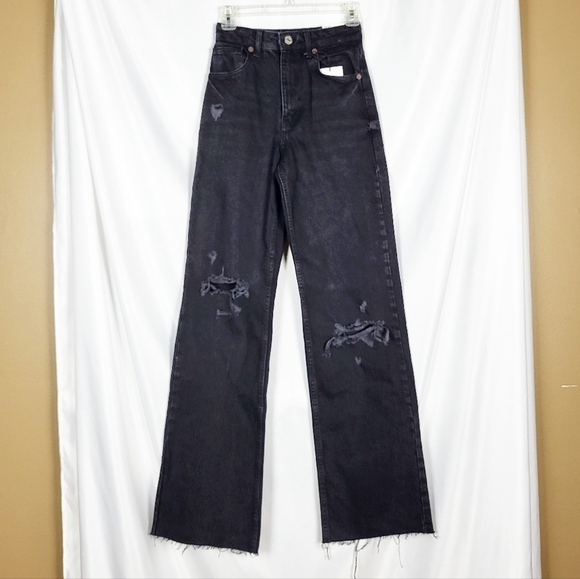 ZARA ripped wide leg jeans black distressed NWT Blogger favorite - Picture 4 of 10